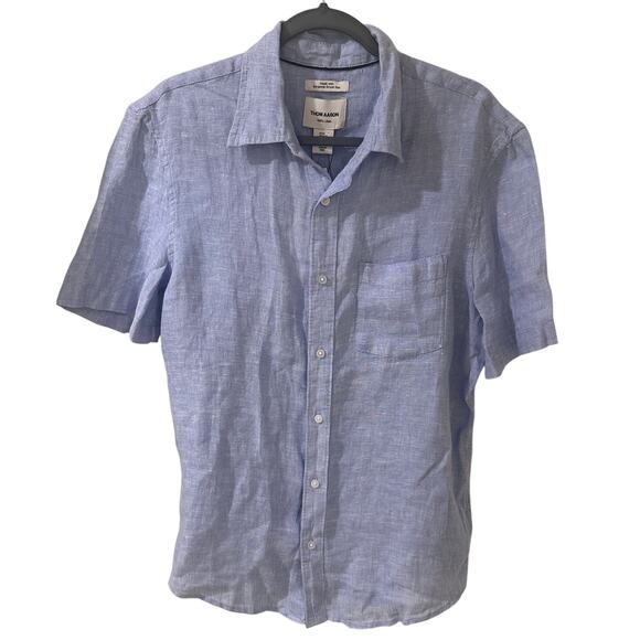 Thom Aaron European Grown Flax Linen Light Blue Men's SS Shirt, size M - Picture 1 of 6